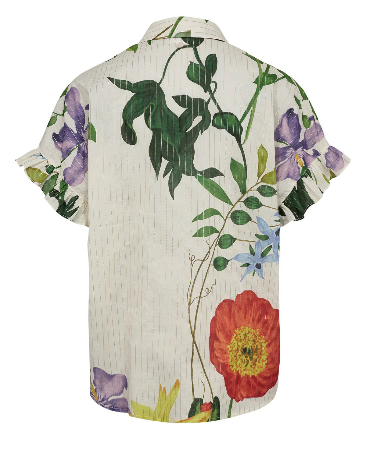 Floral short sleeve blouse with floral detail on a white background