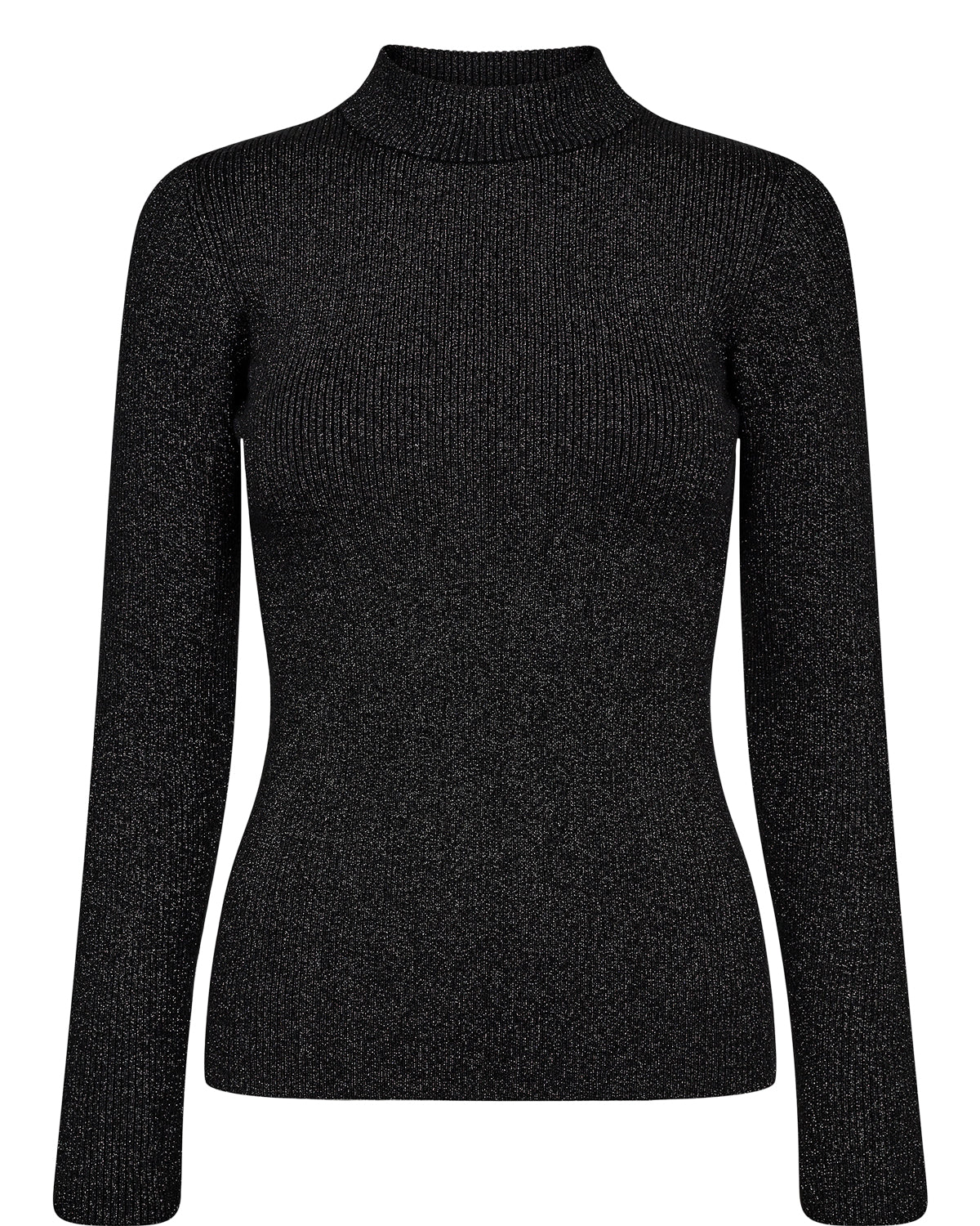 Black ribbed knit sweater on a white background