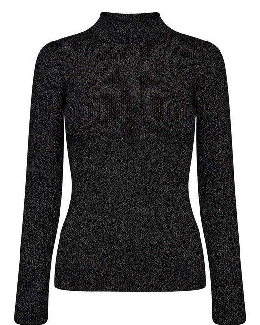 Black ribbed knit sweater on a white background