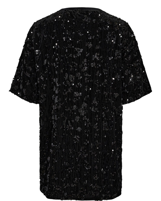 Black sequin top on a white background
