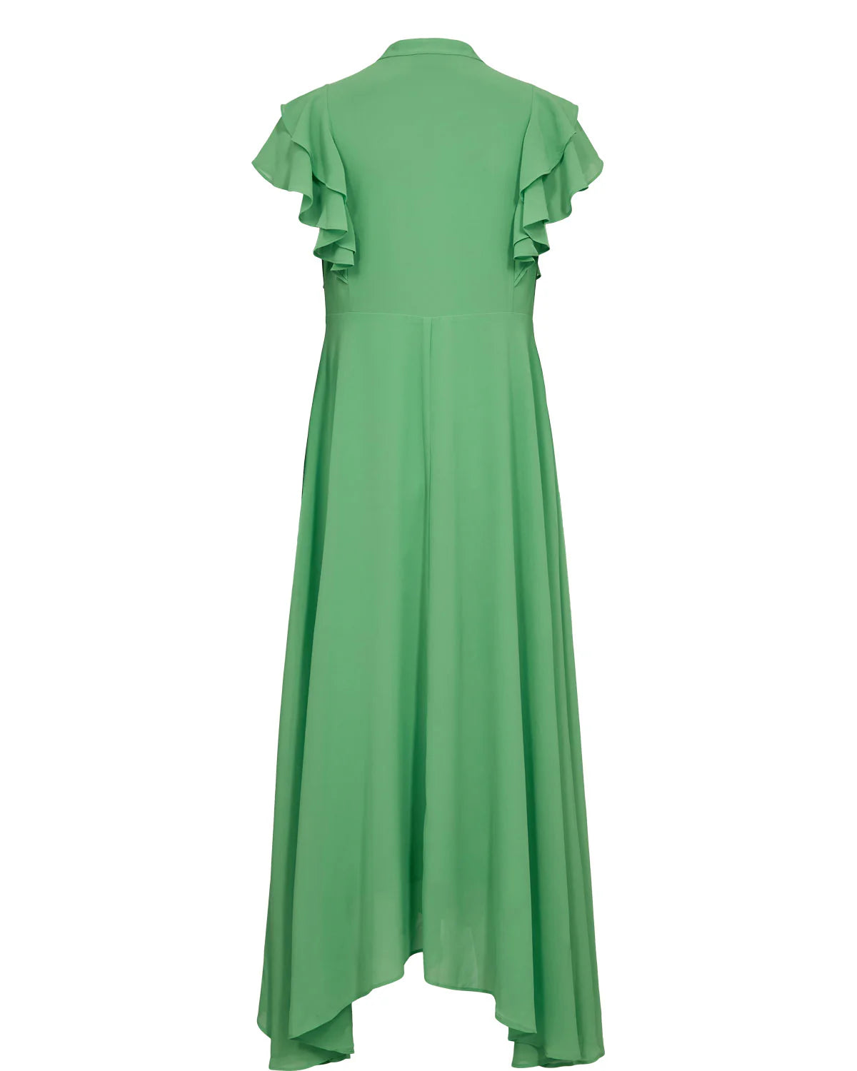 Green dress with ruffled sleeves on a white background