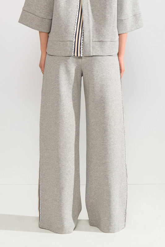 Gray outfit with wide-leg pants and a jacket on a white background