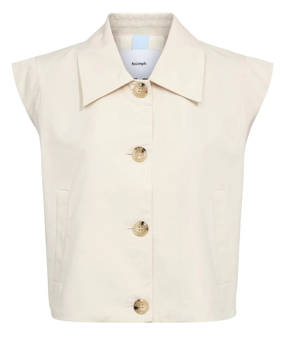 Beige vest with gold buttons on a white background