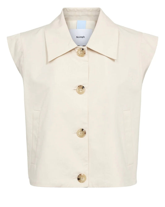 Beige vest with gold buttons on a white background