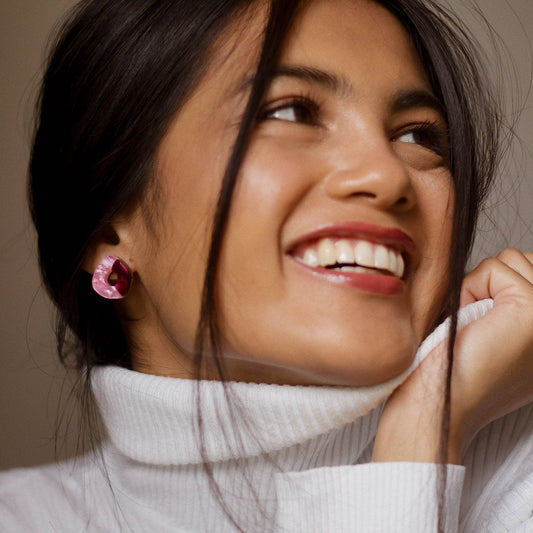 'Oh' Stud Earrings Pink Pepper You