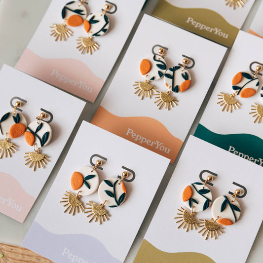 Pepper You Orange Tree with Brass Drop Earrings