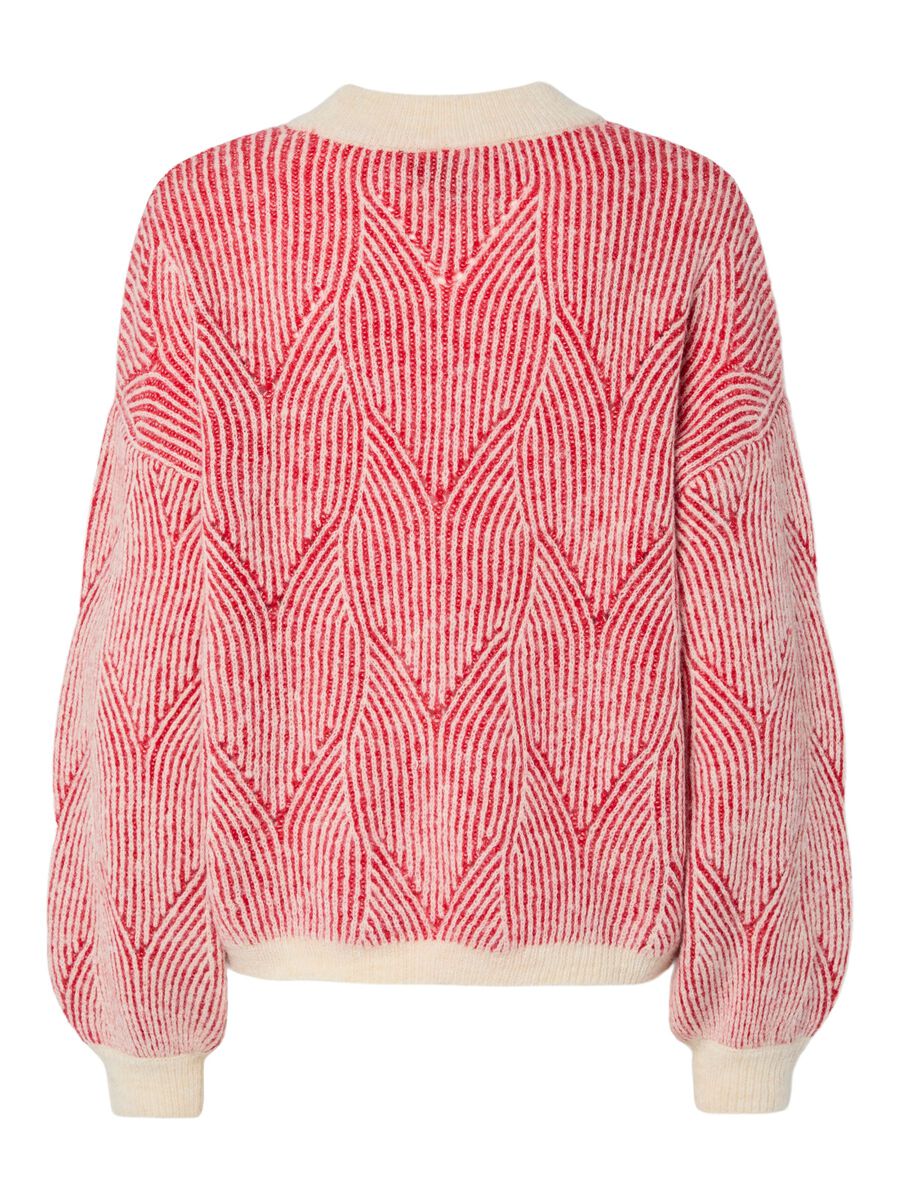 Red patterned sweater on a white background