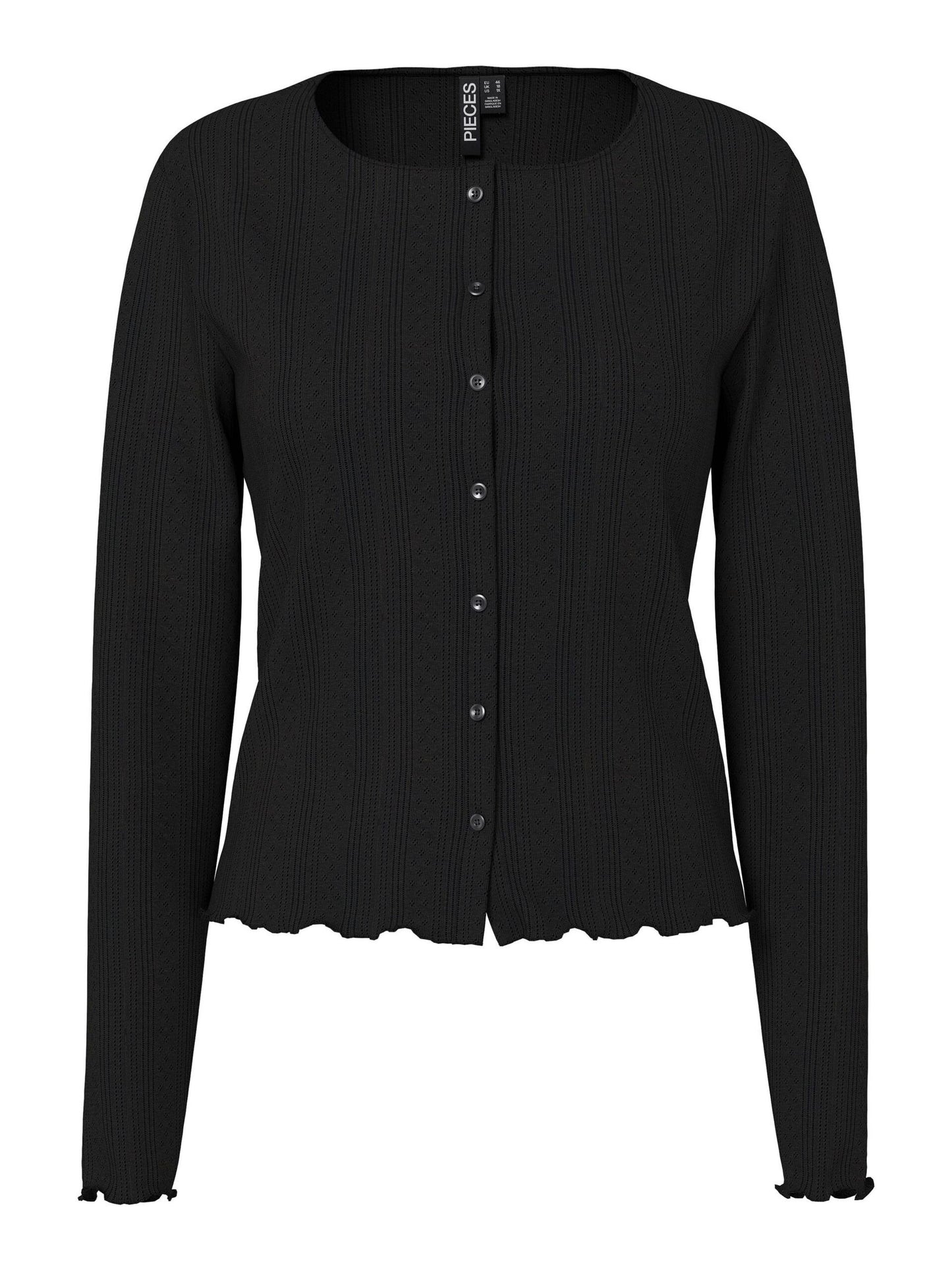 Black cardigan with buttons on a white background