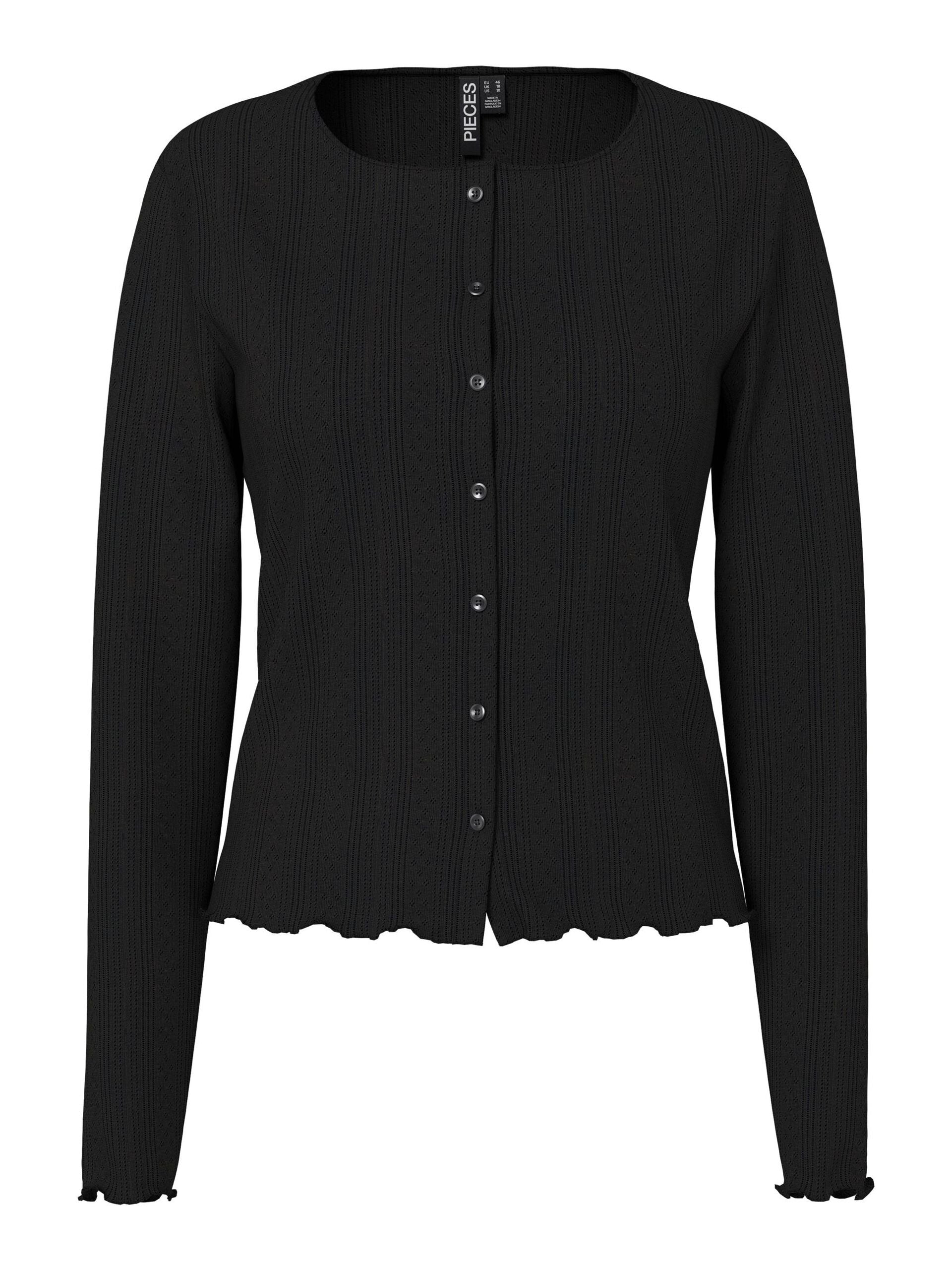 Black cardigan with buttons on a white background
