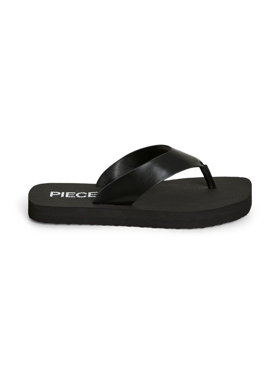 black flip flops on a white background