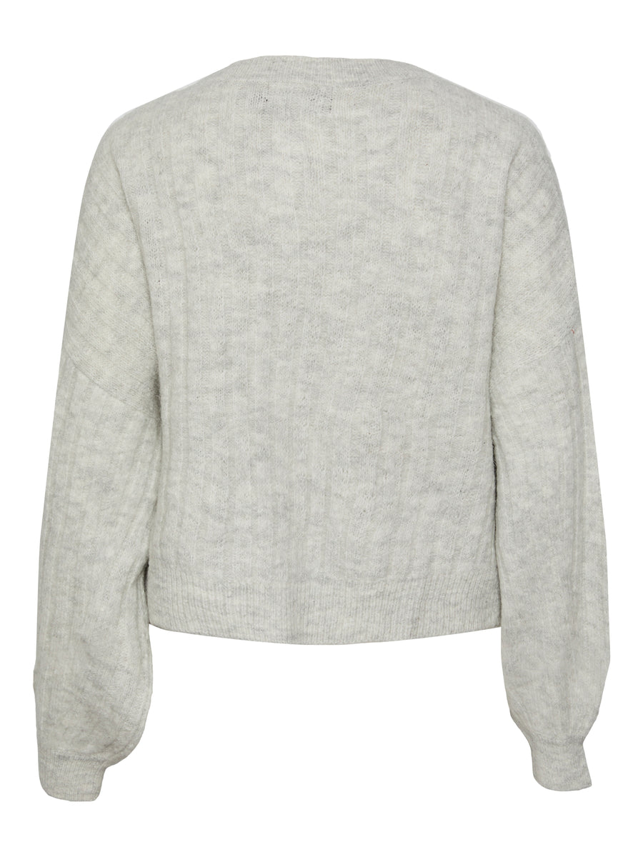 PCMing Loose Knit Cardigan - Light Grey Melange
