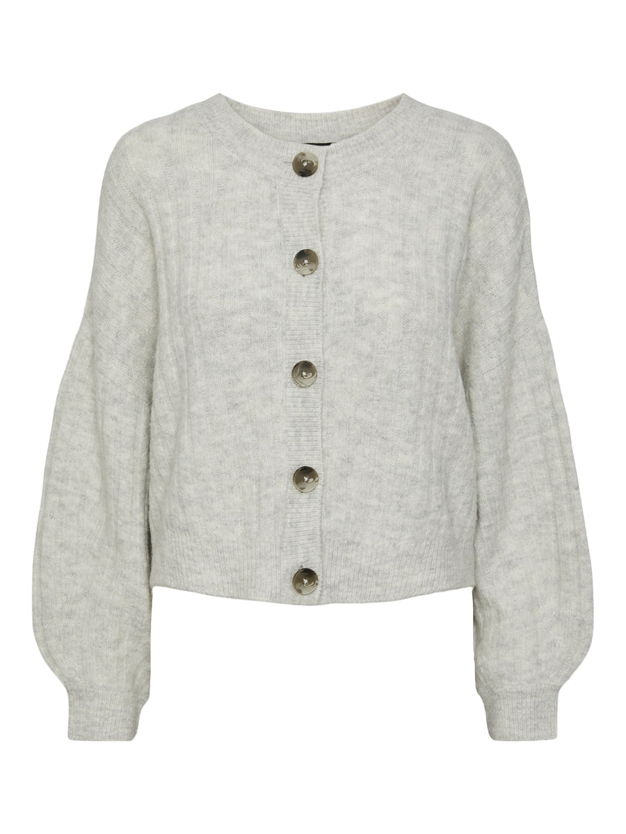 PCMing Loose Knit Cardigan - Light Grey Melange