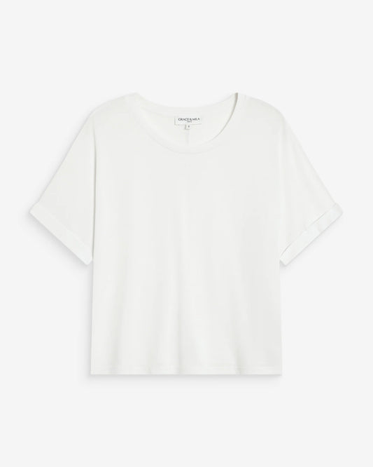 White t-shirt on a light gray background