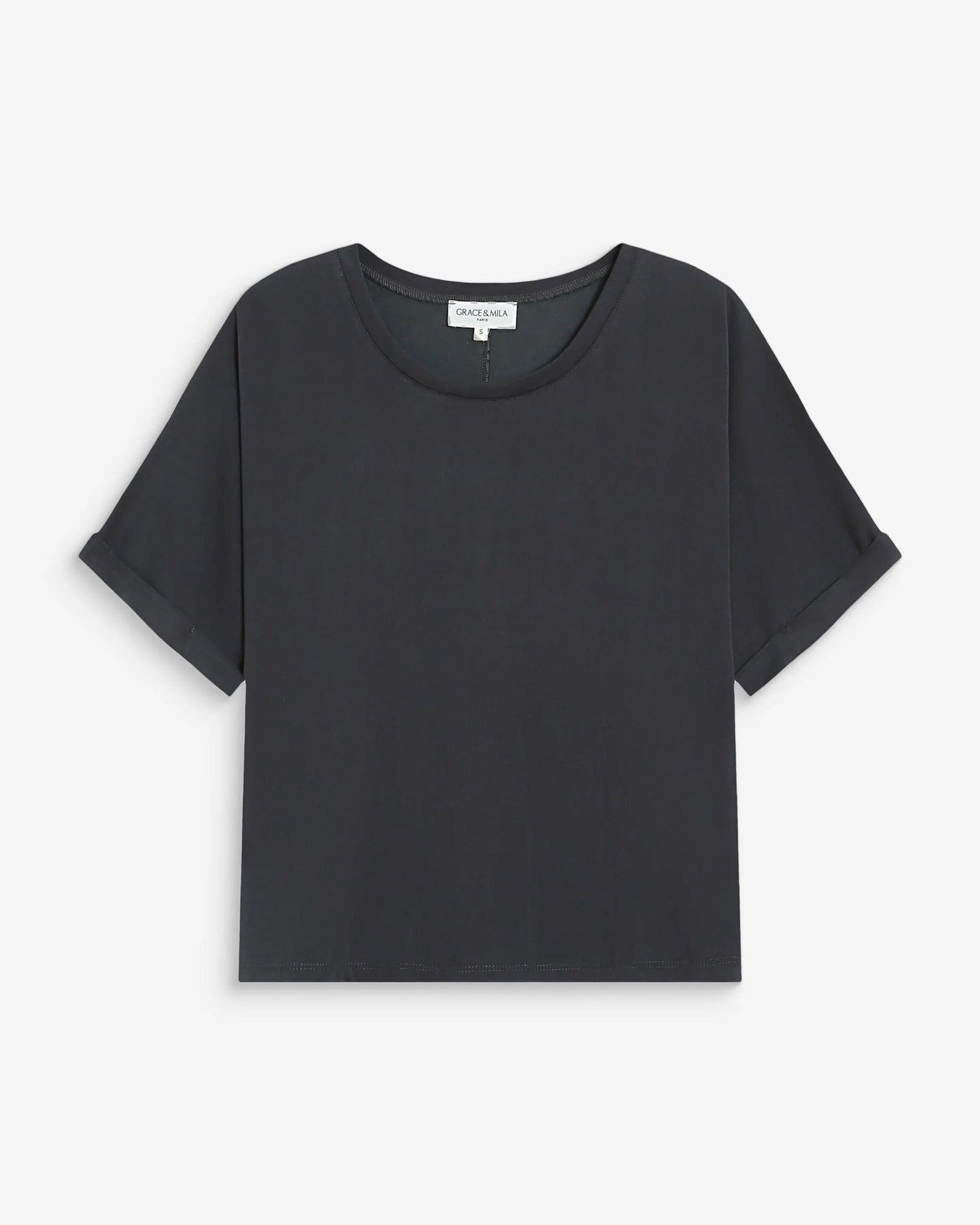 Black t-shirt on a light gray background
