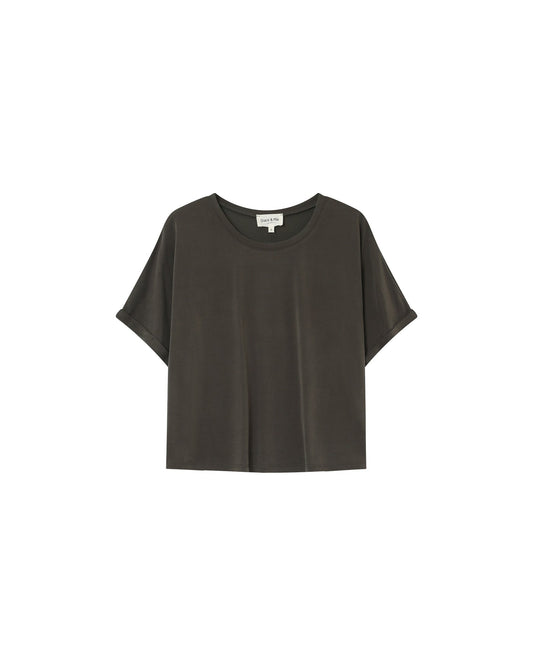 Dark gray t-shirt on a white background