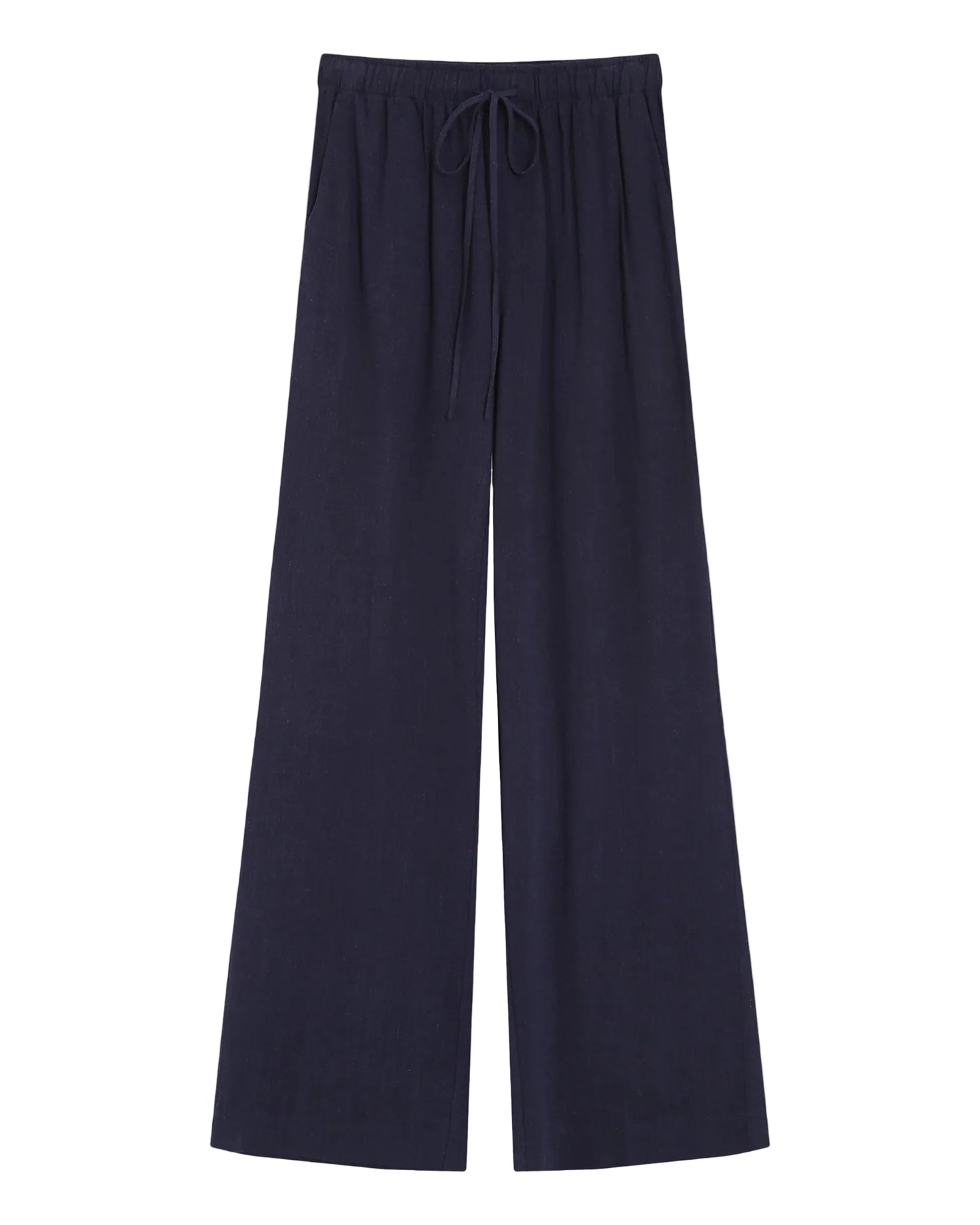 Navy blue wide-leg pants on a white background