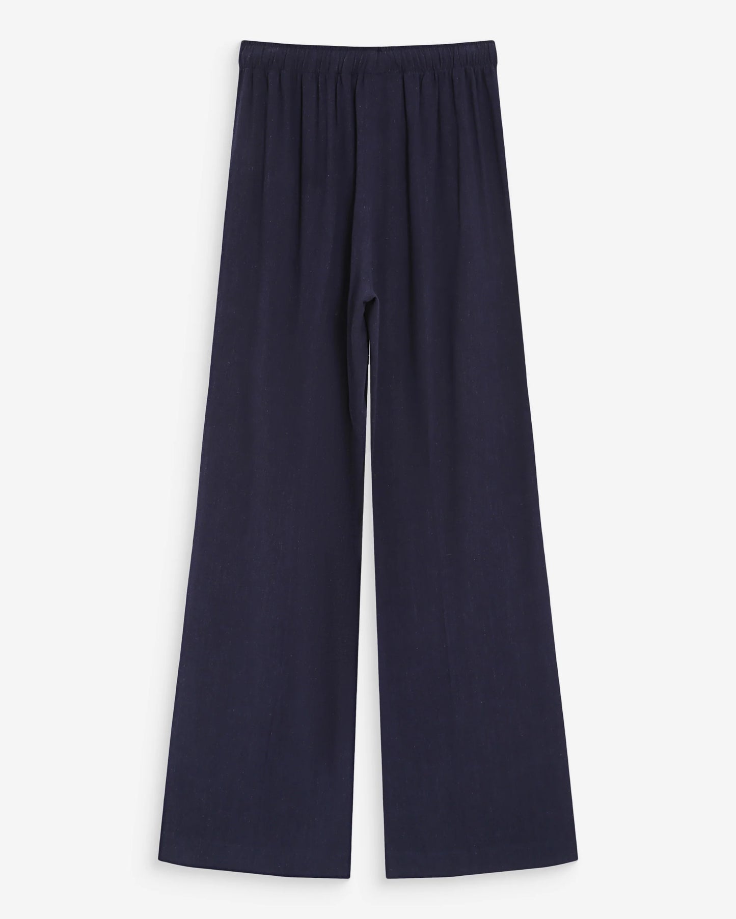 Navy blue wide-leg pants on a white background