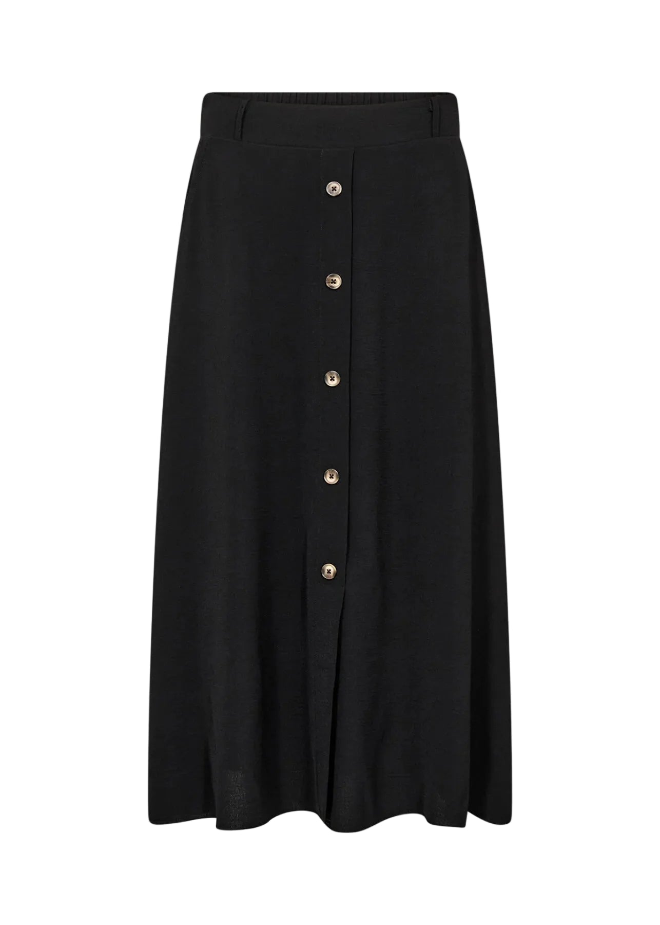 Black skirt with button details on a white background