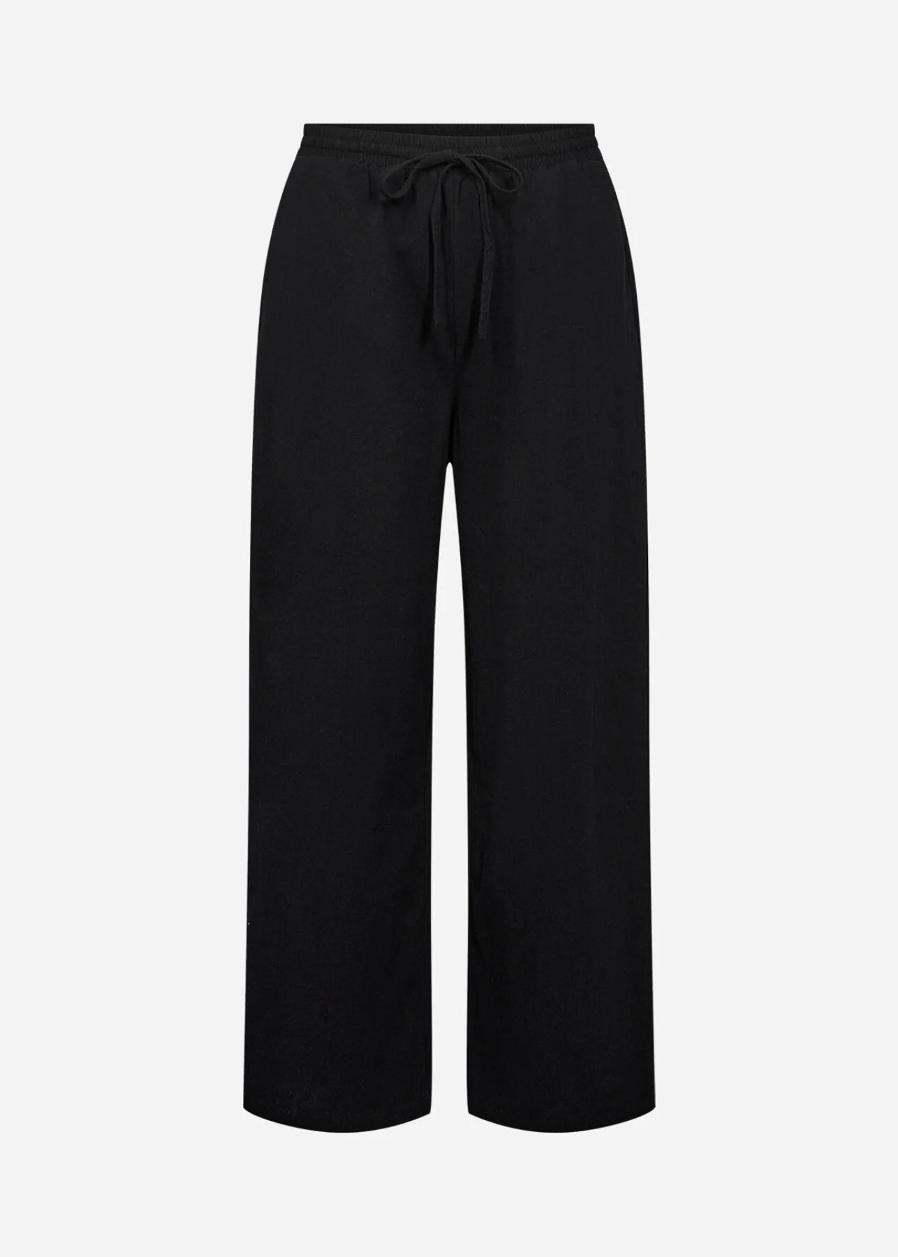 Black wide-leg pants on a white background