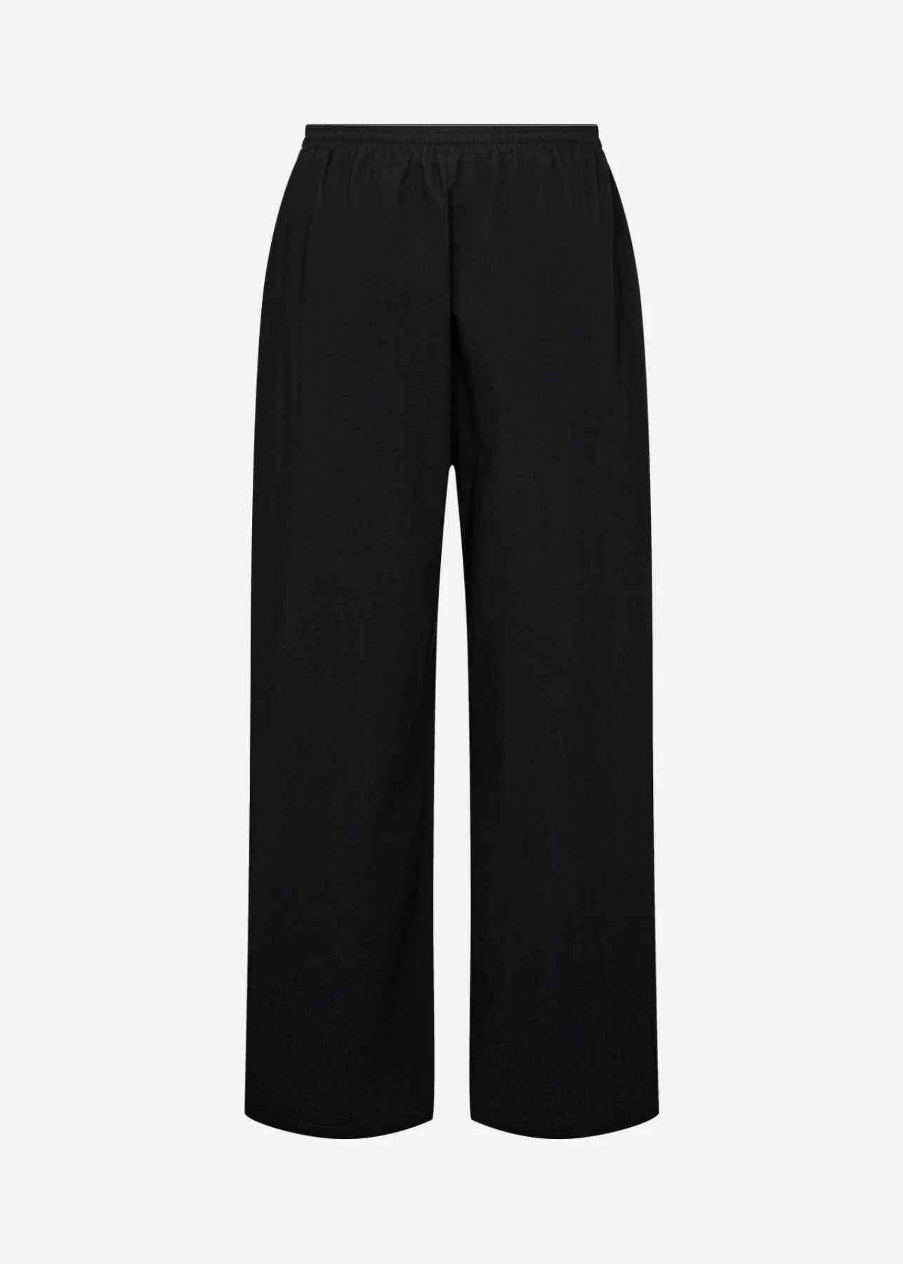 Black wide-leg pants on a light gray background