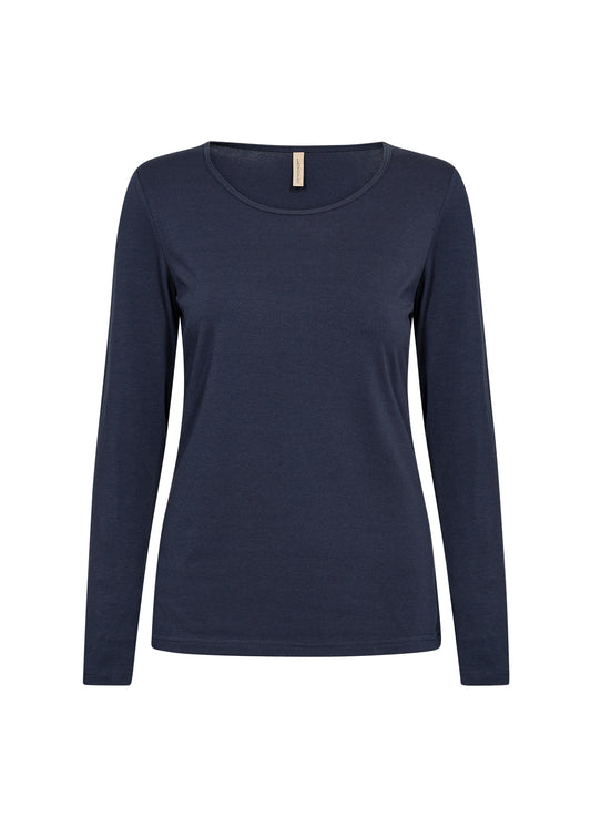 Navy long-sleeve shirt on a white background