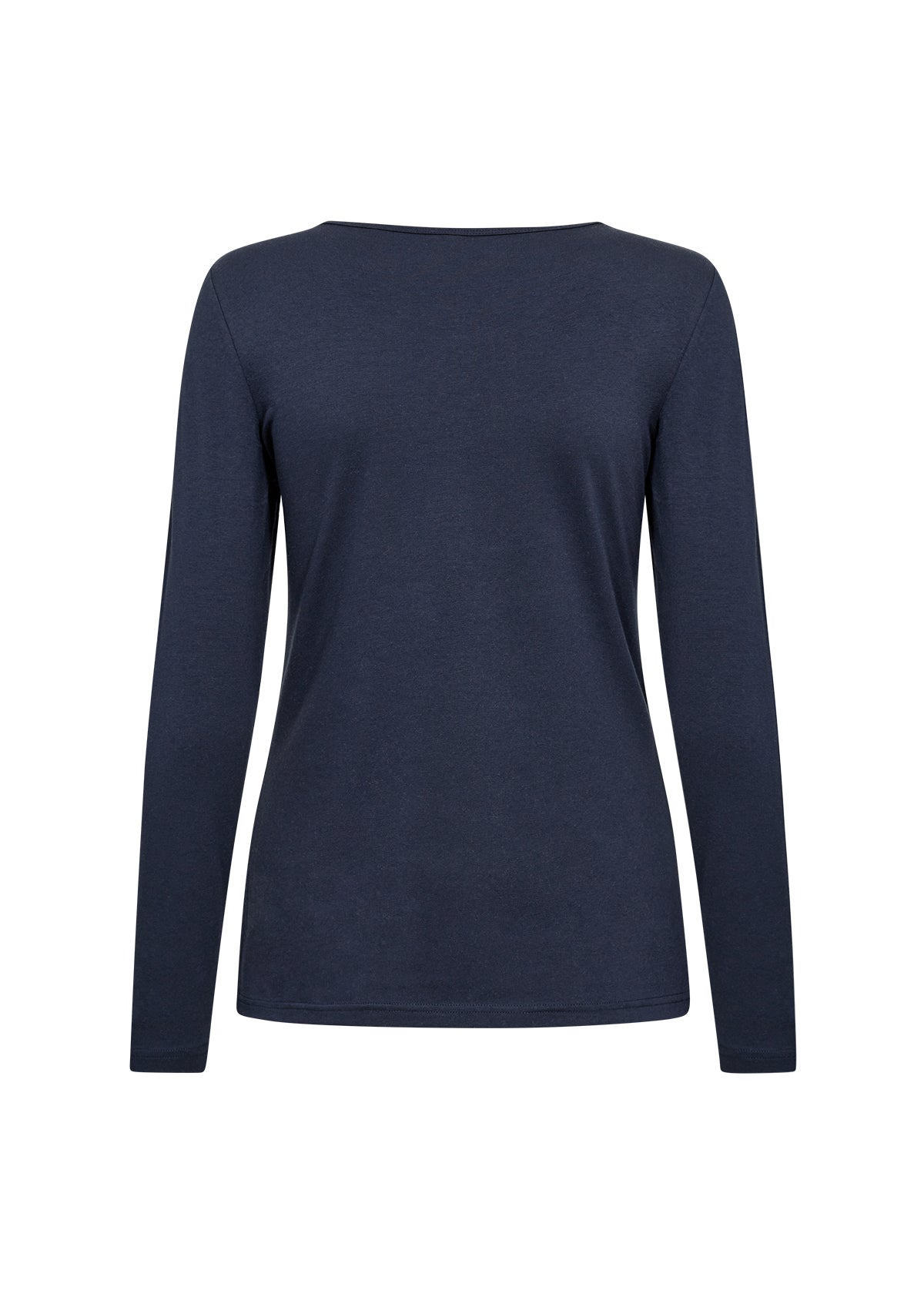 Navy blue long-sleeve shirt on a white background