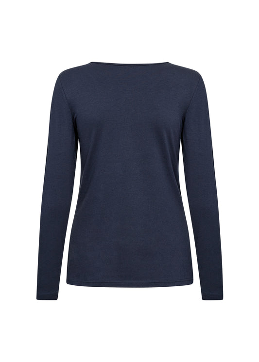 Navy blue long-sleeve shirt on a white background