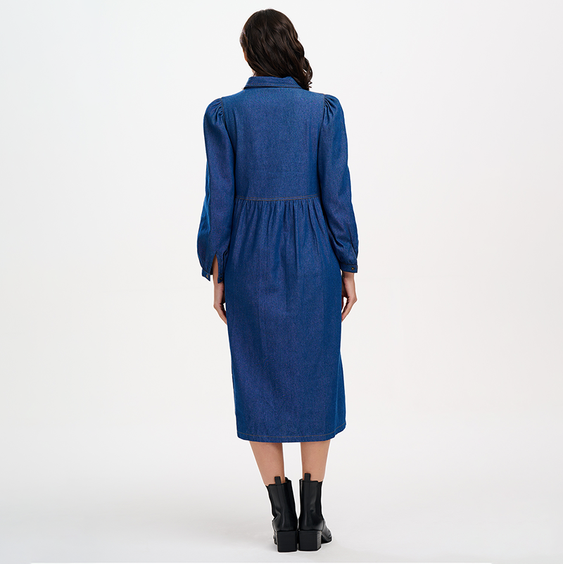 Kirsty Midi Smock Dress - Mid Blue Denim