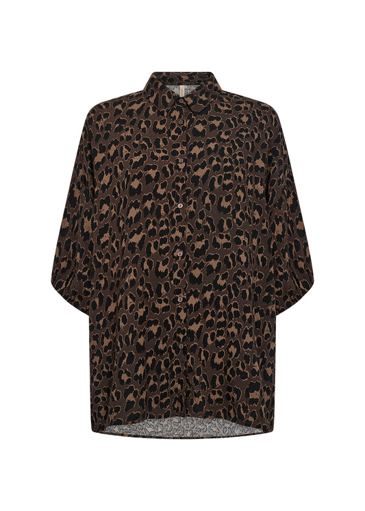 Leopard print blouse on a white background