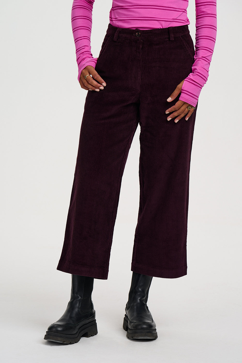 Lindley Cord Cropped Trousers -Dark Plum
