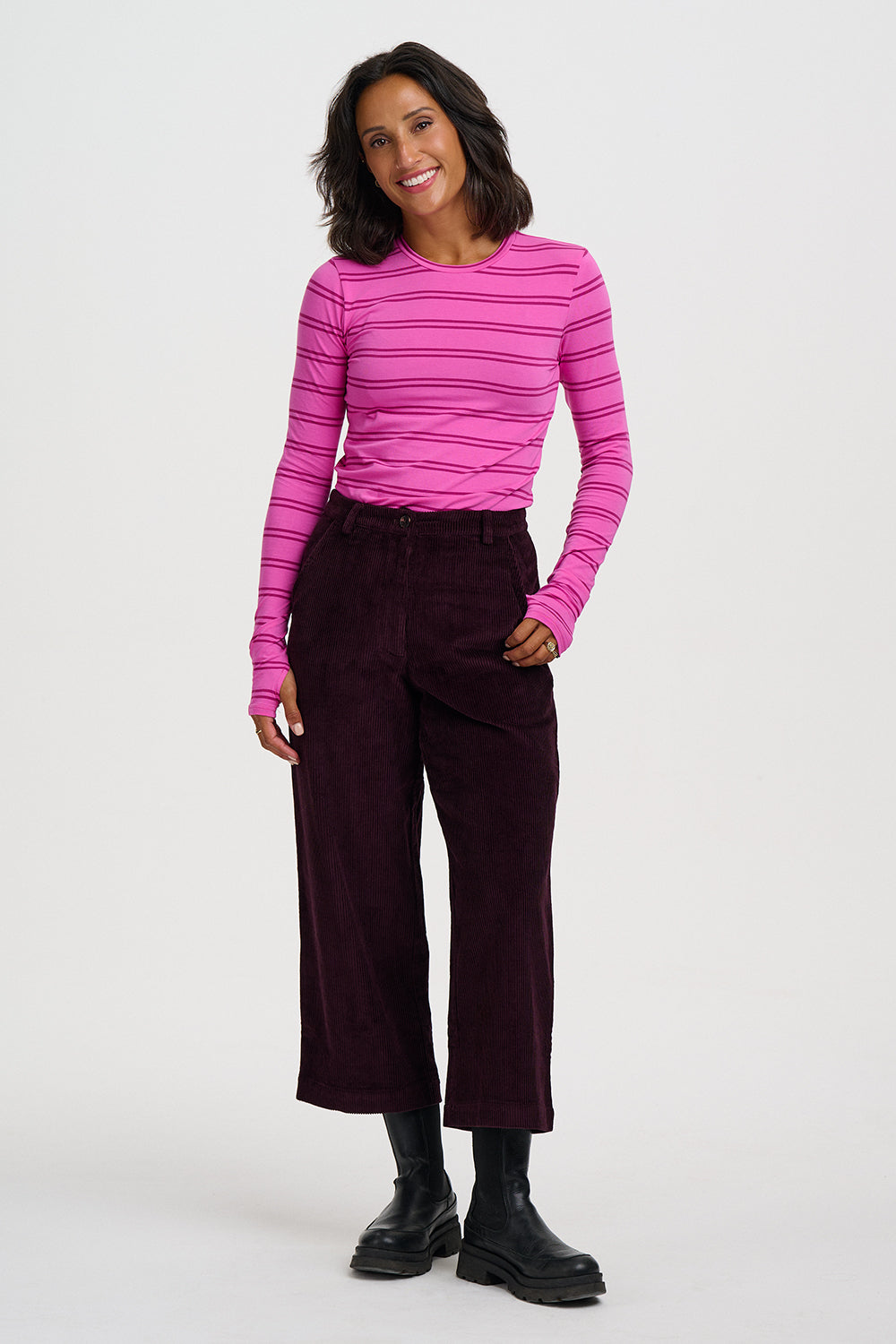 Lindley Cord Cropped Trousers -Dark Plum