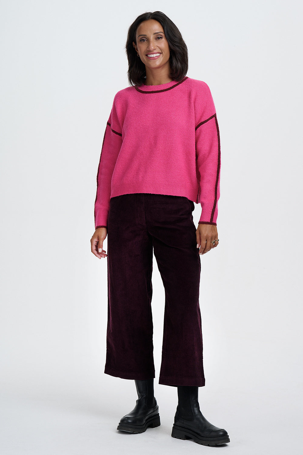 Lindley Cord Cropped Trousers -Dark Plum