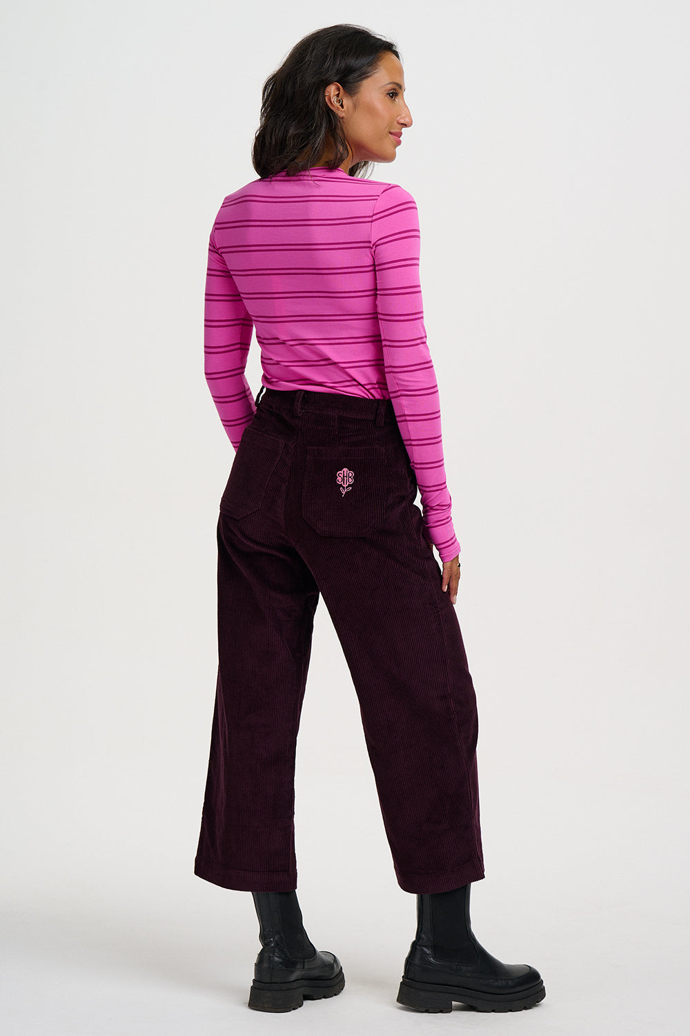 Lindley Cord Cropped Trousers -Dark Plum