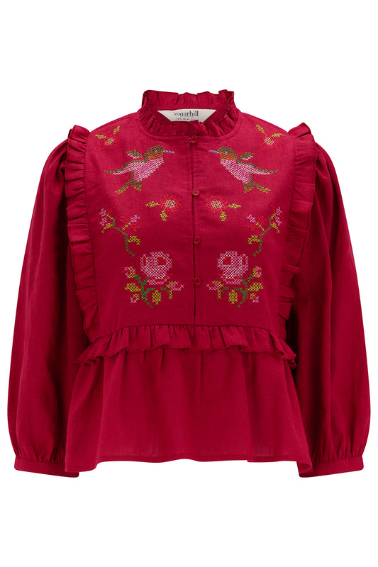 Wilhelmina Frill Blouse - Scarlett, hummingbird