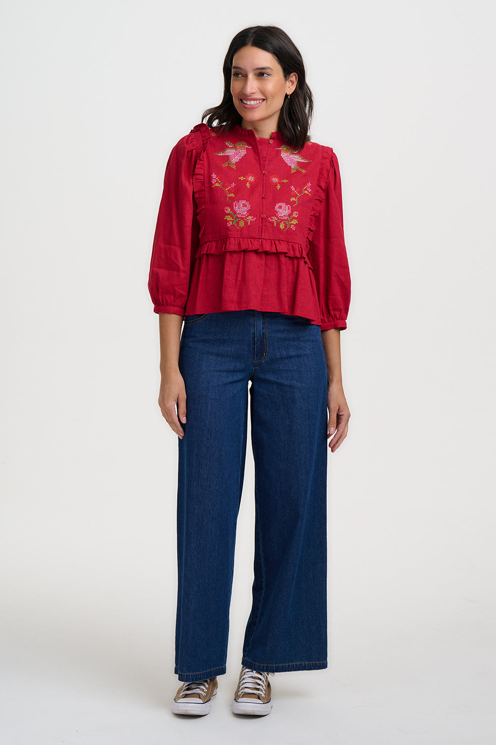 Wilhelmina Frill Blouse - Scarlett, hummingbird