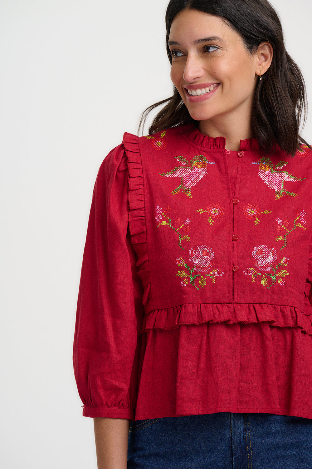 Wilhelmina Frill Blouse - Scarlett, hummingbird