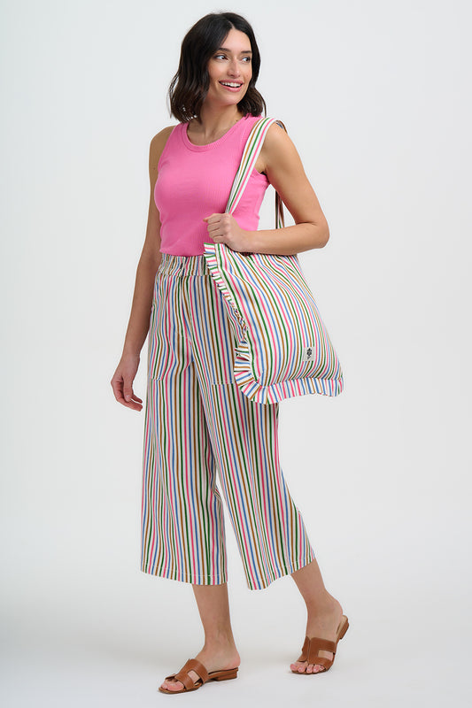 Charlene Cropped Trousers - Multi colourful canvas stripe