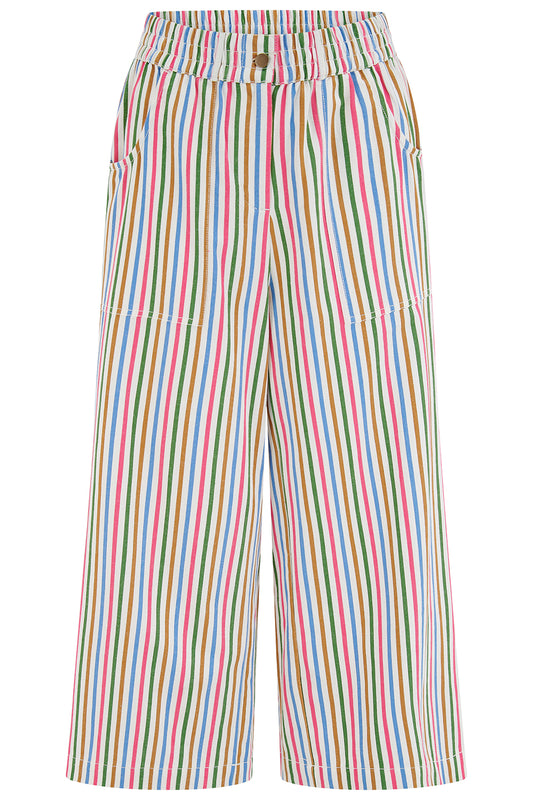 Charlene Cropped Trousers - Multi colourful canvas stripe