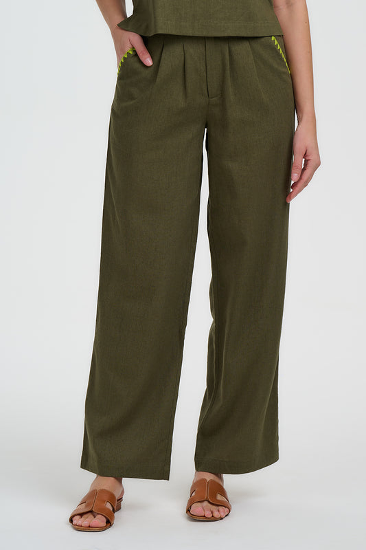 Lois Wide Leg Trousers- Olive
