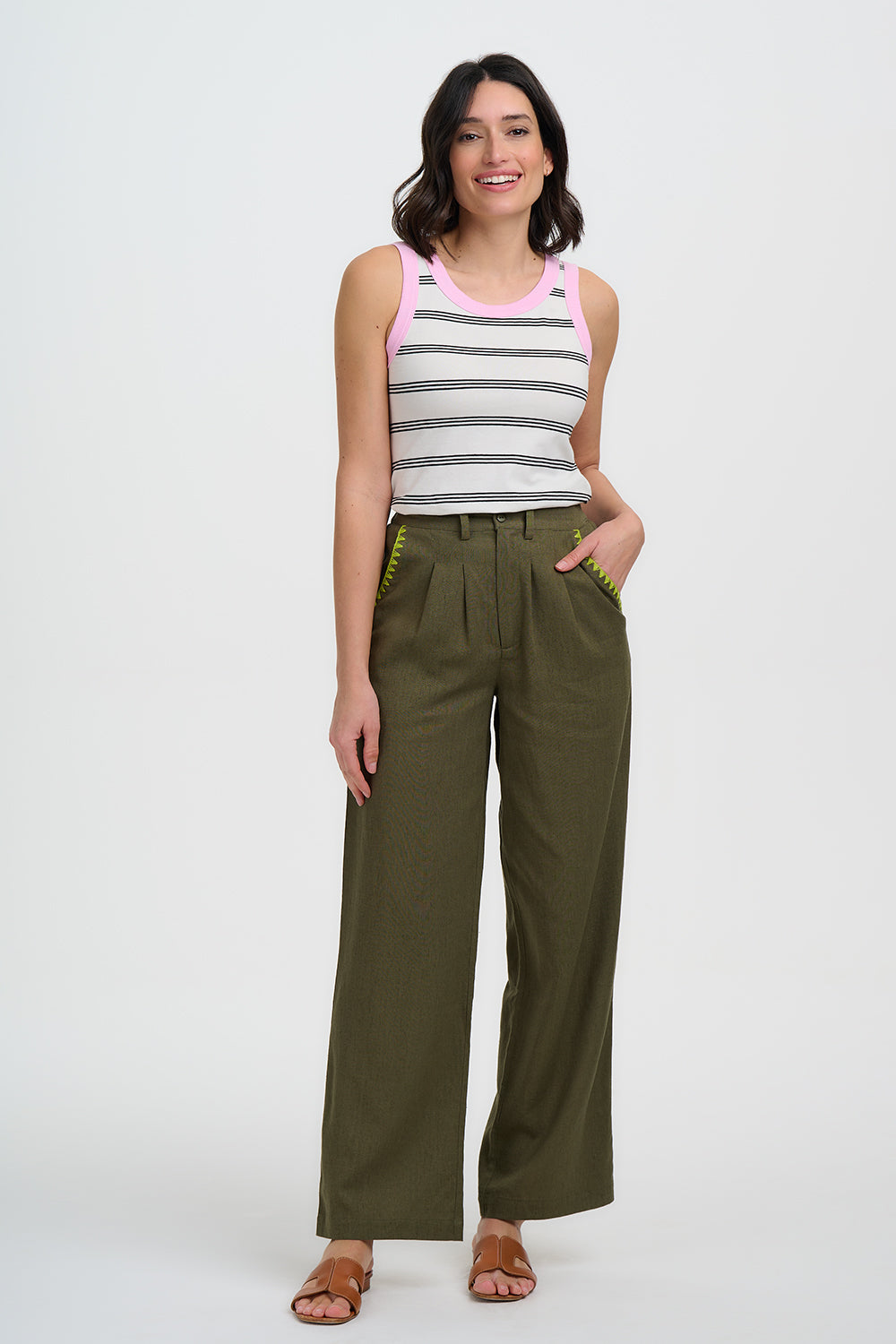 Lois Wide Leg Trousers- Olive