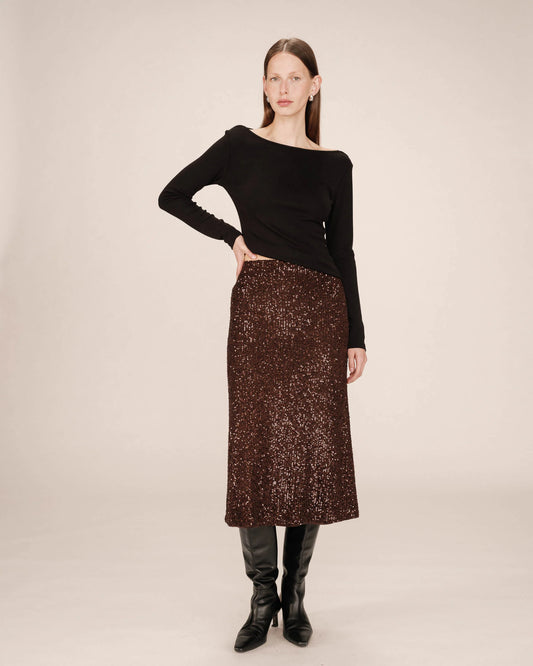 TAILANA Sequin Skirt - Chocolate Brown