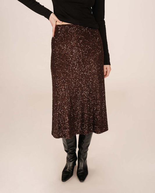 TAILANA Sequin Skirt - Chocolate Brown