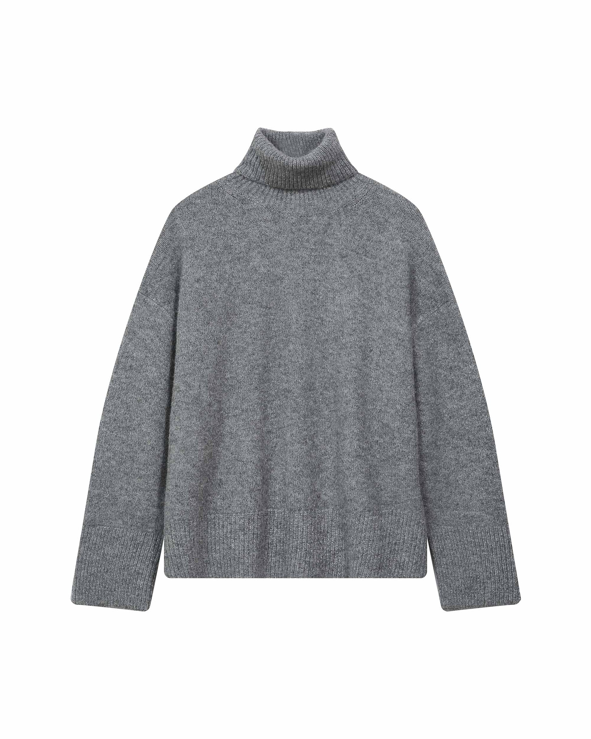 Gray turtleneck sweater on a white background