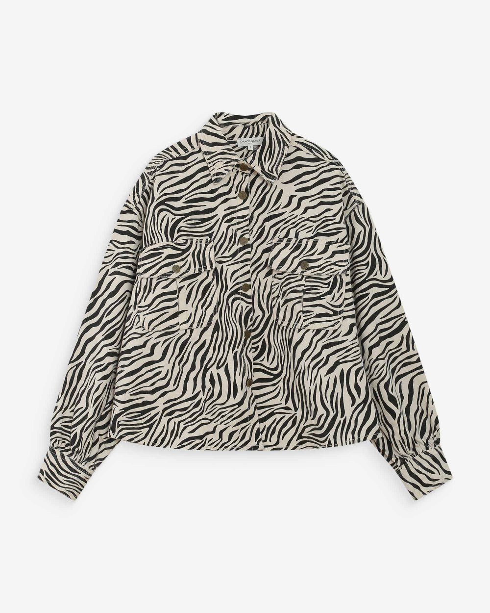 Zebra pattern blouse on a white background