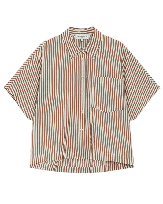Brown and beige striped shirt on a white background