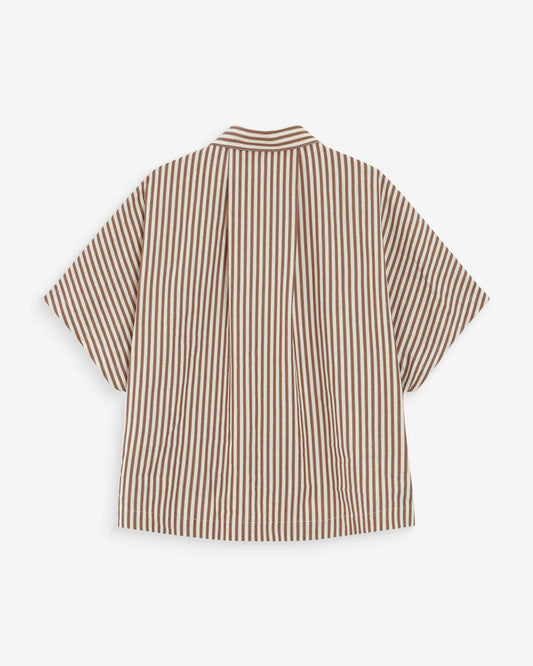 Brown and beige striped shirt on a white background