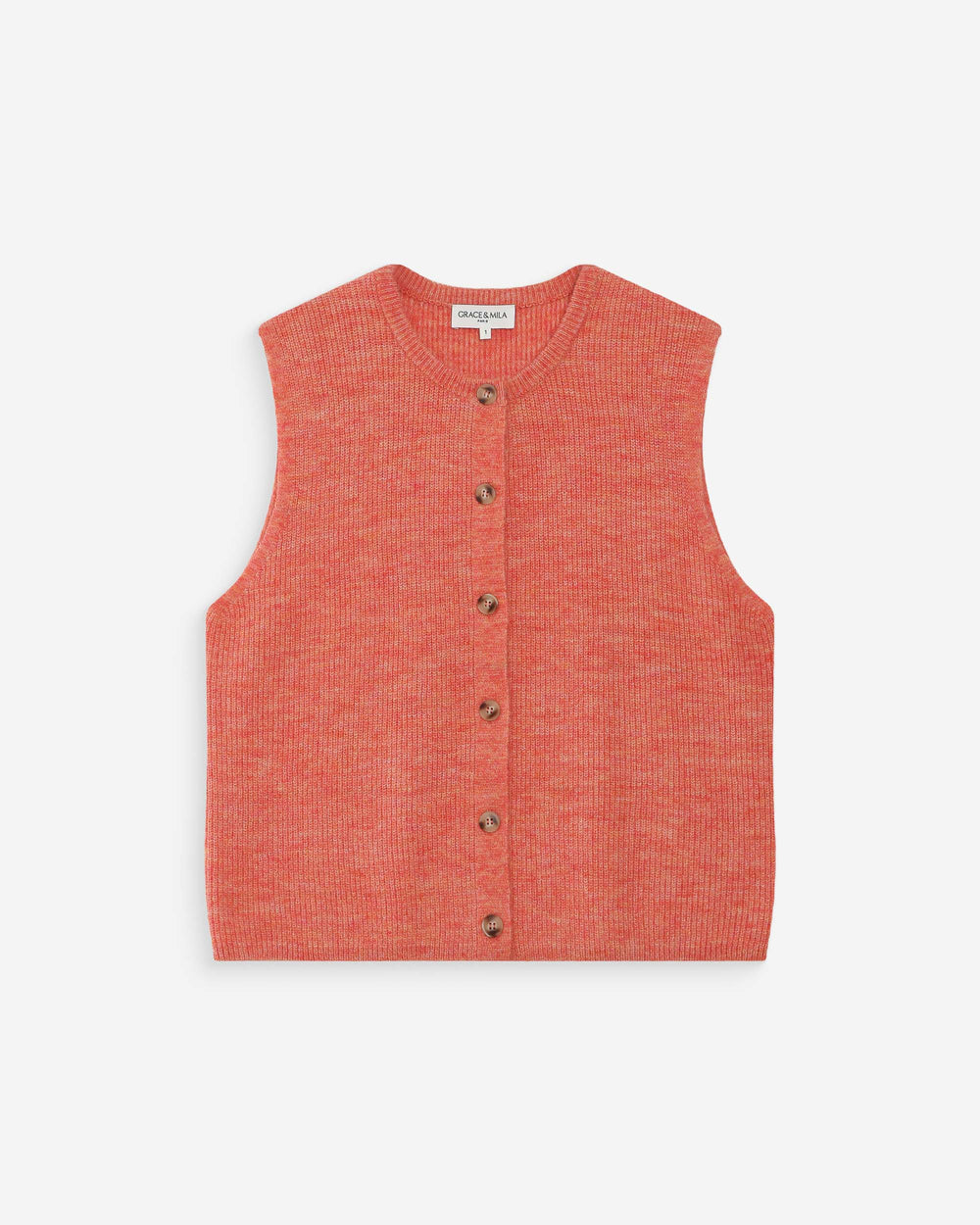 Red sleeveless vest with buttons on a white background