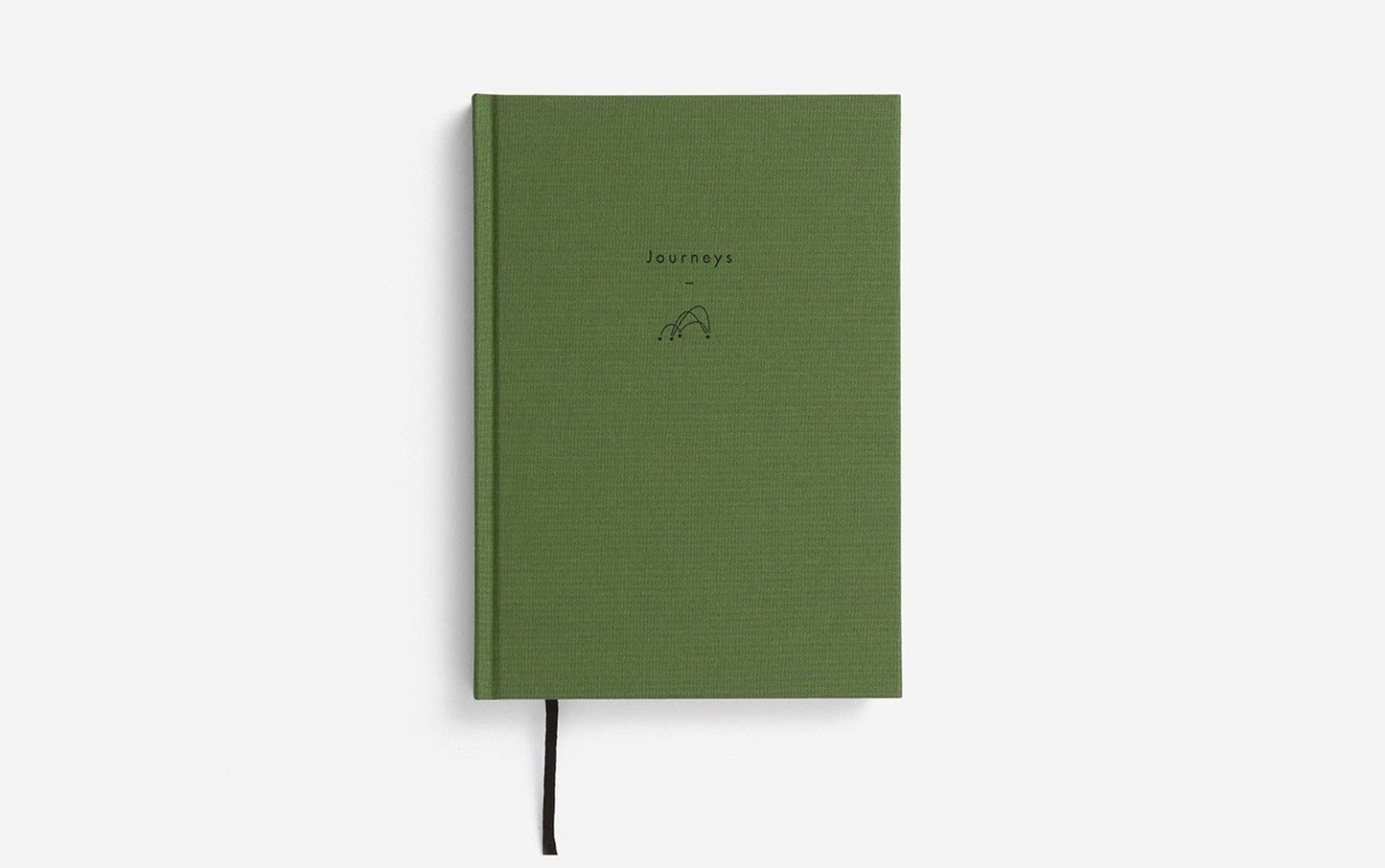 Green notebook with a brand logo on a white background