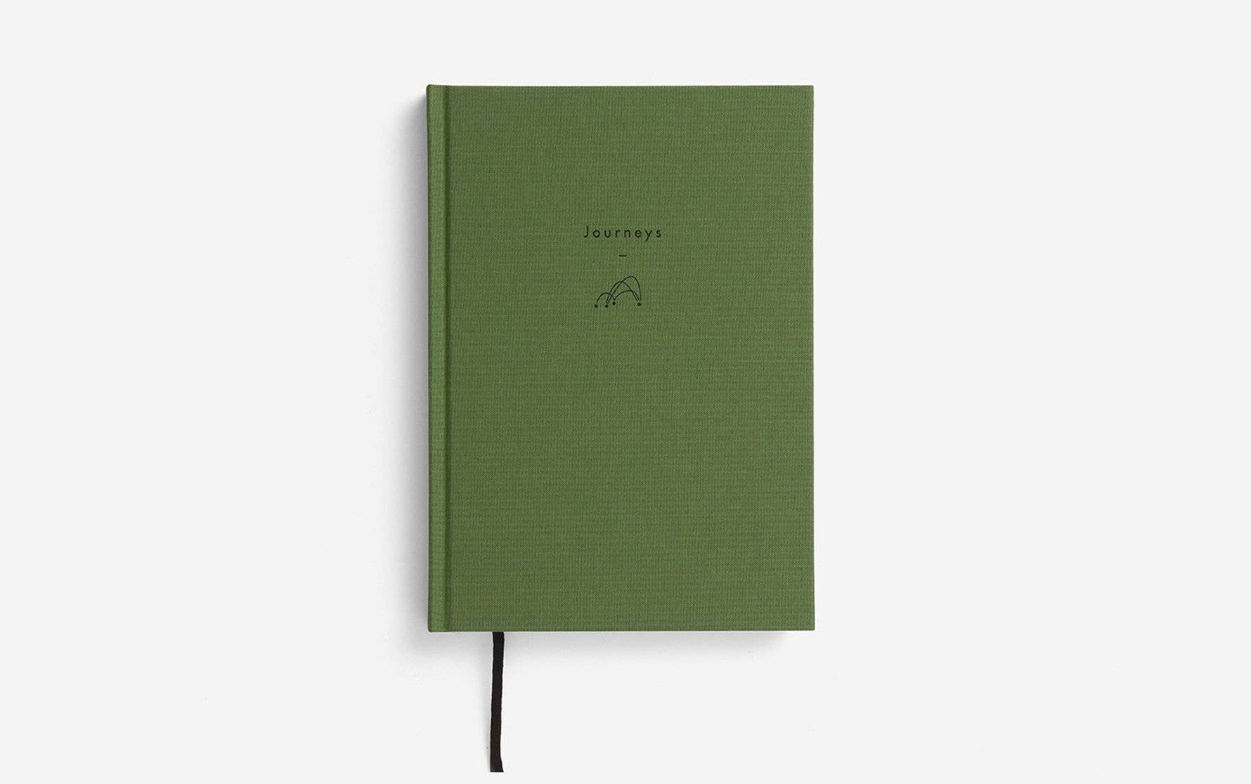 Green notebook with a brand logo on a white background