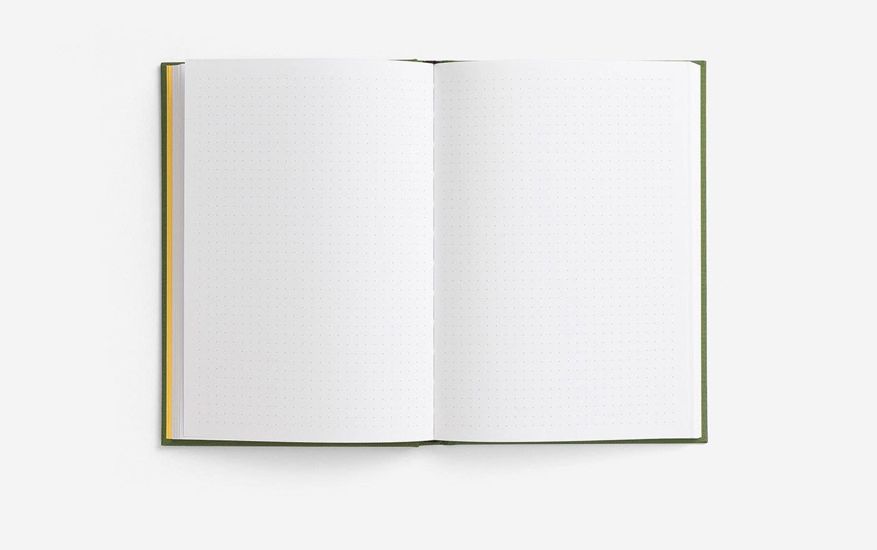 Open notebook with blank pages on a white background